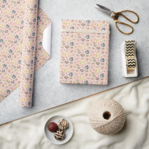 Vintage Afternoon Tea & Roses Pattern on Peach Wrapping Paper
