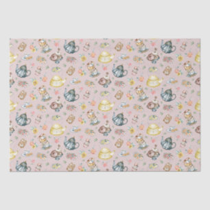 Vintage Afternoon Tea & Roses Pattern on Pink Tissue Paper