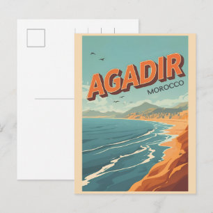 Vintage Agadir city beach morocco travel souvenirs Postcard