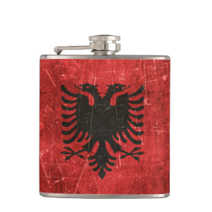 Vintage Aged and Scratched Flag of Albania Hip Flask