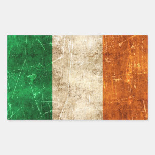Vintage Aged and Scratched Flag of Ireland Rectangular Sticker