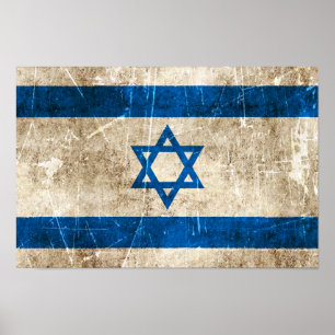 Vintage Aged and Scratched Flag of Israel Poster