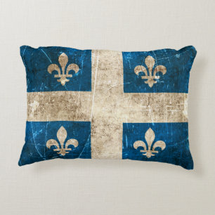 Vintage Aged and Scratched Flag of Quebec Decorative Cushion
