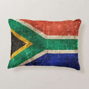 Vintage Aged and Scratched Flag of South Africa Decorative Cushion