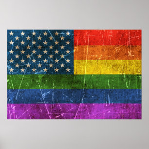 Vintage Aged and Scratched Rainbow America Flag Poster