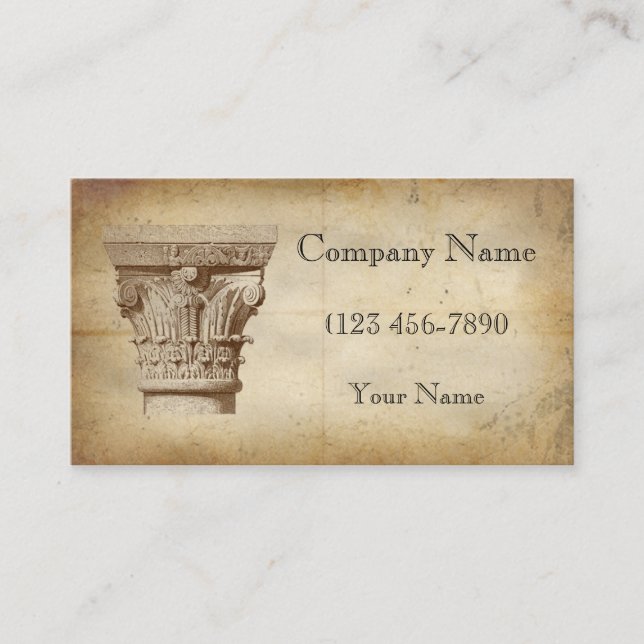 Vintage Aged Column Illustration Business Card (Front)