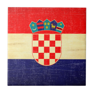 Vintage Aged Croatian Flag Tile