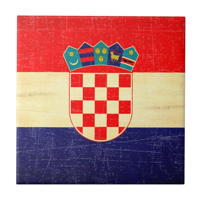 Vintage Aged Croatian Flag Tile (Front)