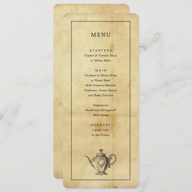 Vintage Aged Distress Style Menu Invitation (Front/Back)