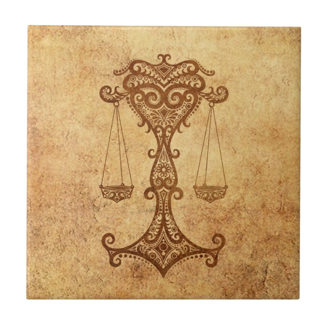 Vintage Aged Libra Zodiac Tile (Front)