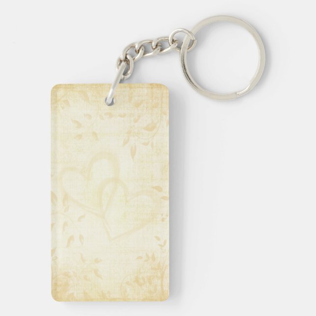 Vintage Aged Paper Wedding Key Ring (Back)