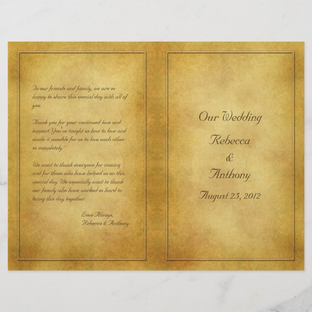 Vintage Aged Parchment Look Wedding Program (Front)