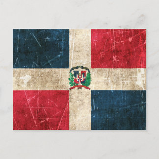 Vintage Aged Scratched Flag of Dominican Republic Postcard