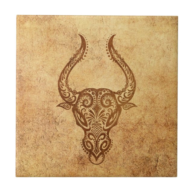 Vintage Aged Taurus Zodiac Tile (Front)