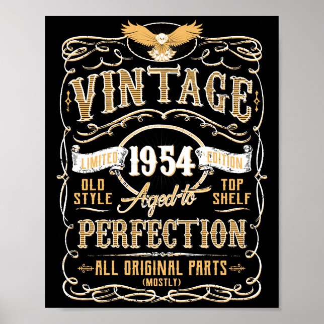 Vintage Aged To Perfection 1954 Birthday TShirt Poster (Front)