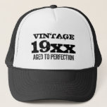 Vintage Aged to perfection Birthday hat for men<br><div class="desc">Vintage Aged to perfection Birthday hat for men. Funny quote with custom year of birth. Cool typography. Age humour for 30th 40th 50th 60th 70th 80th 90th Birthday party. Cute personalised gift idea for over the hill dad,  father,  uncle,  brother,  husband,  grandpa,  stepdad etc.</div>