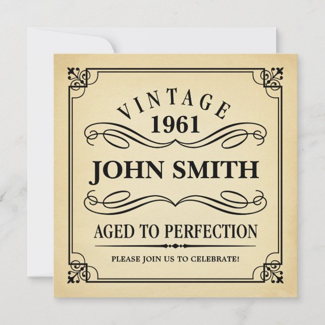 Vintage Aged to Perfection Funny Birthday Invite (Front)