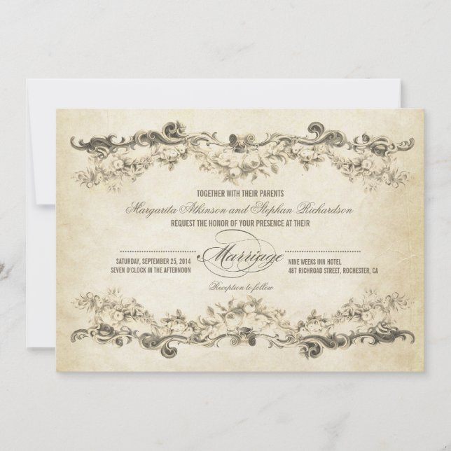 vintage aged wedding invitations (Front)