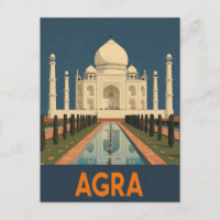 Vintage Agra India Travel Poster Taj Mahal