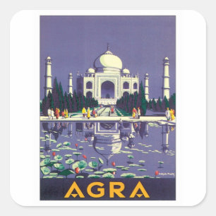 Vintage Agra Taj Mahal India Square Sticker