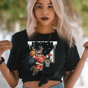 Vintage AI Art "Reindeer" Basketball Player Dunk T-Shirt
