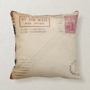 Vintage Air Mail postage design Cushion