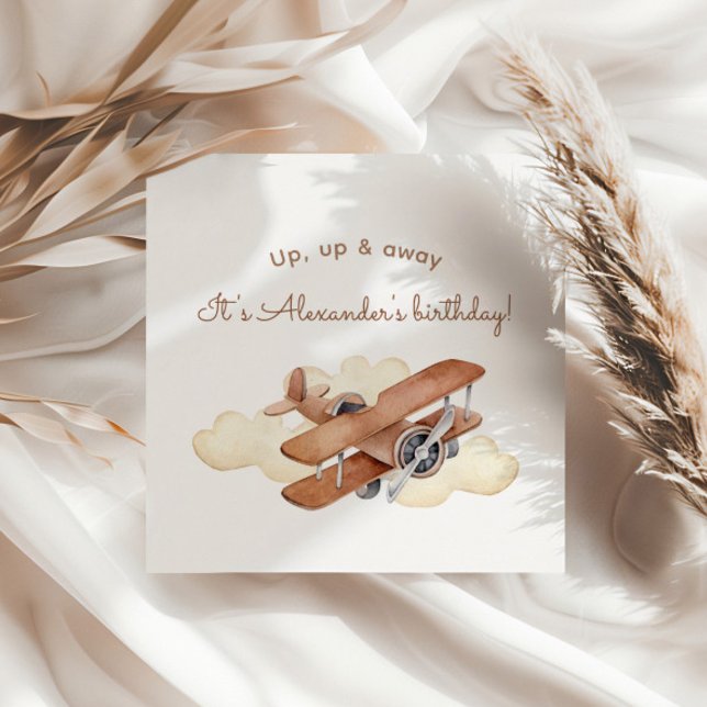 Vintage Aircraft Biplane Boy's Birthday Napkin (Creator Uploaded)