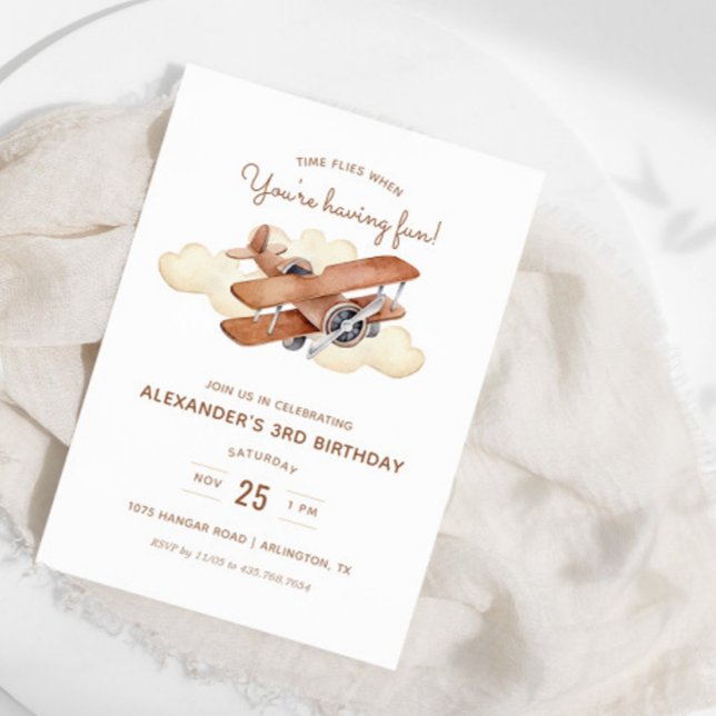 Vintage Aircraft Biplane Boy's Birthday Party Invitation (This design is available for print and instant digital download!)