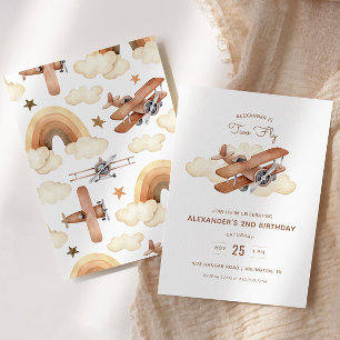 Vintage Aircraft Biplane Two Fly Birthday Invitation