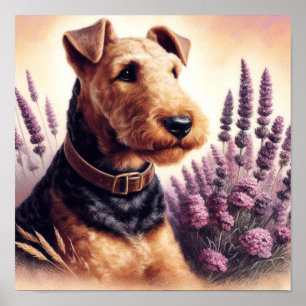 Vintage Airedale Terrier Painting Poster