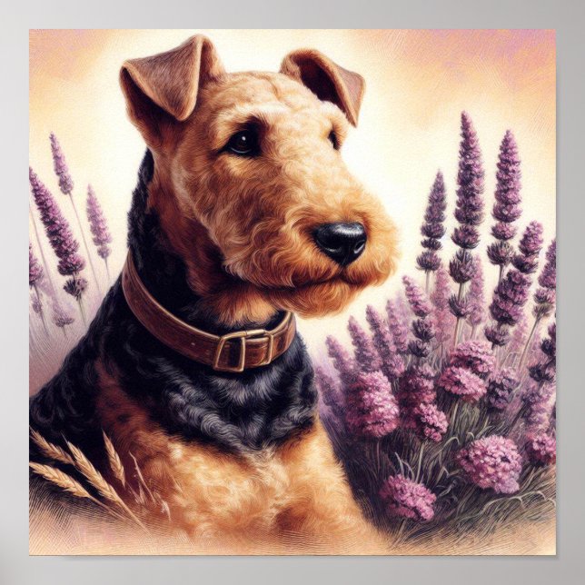Vintage Airedale Terrier Painting Poster (Front)