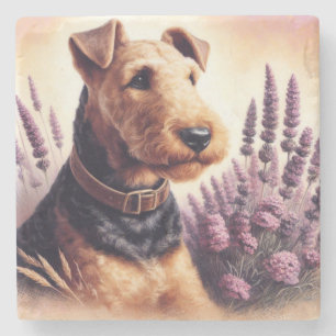 Vintage Airedale Terrier Painting Stone Coaster