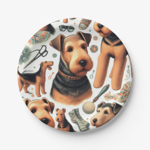 Vintage Airedale Terrier Seamless Paper Plate