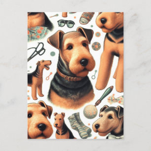 Vintage Airedale Terrier Seamless Postcard