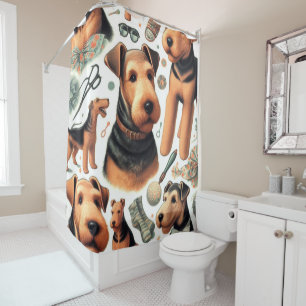 Vintage Airedale Terrier Seamless Shower Curtain