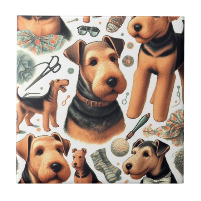 Vintage Airedale Terrier Seamless Tile (Front)