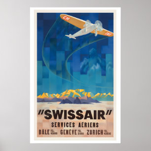 Vintage Airline Aeroplane Plane Switzerland Vintag Poster