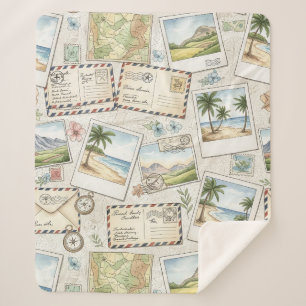 Vintage Airmail Adventure (1) Sherpa Blanket