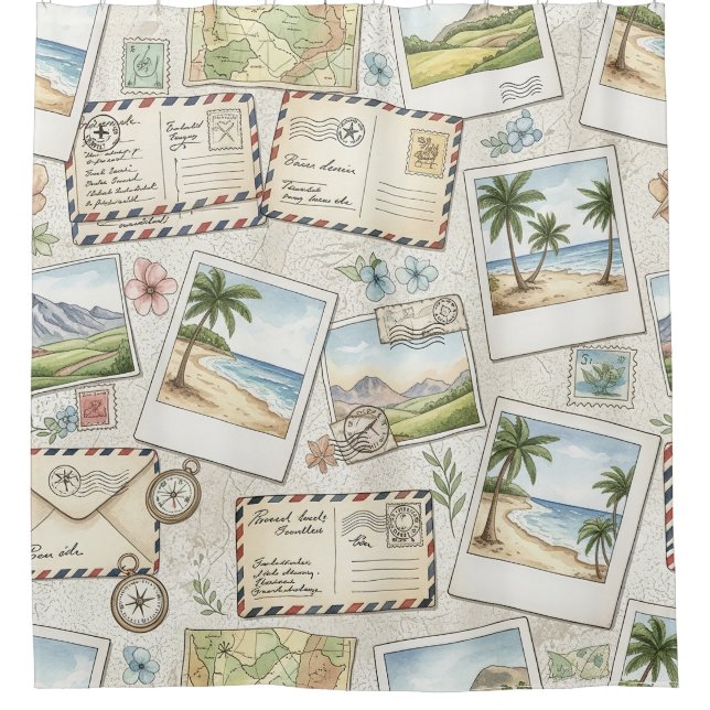 Vintage Airmail Adventure (1) Shower Curtain (Front)
