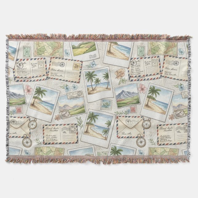 Vintage Airmail Adventure (1) Throw Blanket (Front)