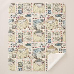Vintage Airmail Adventure (2) Sherpa Blanket
