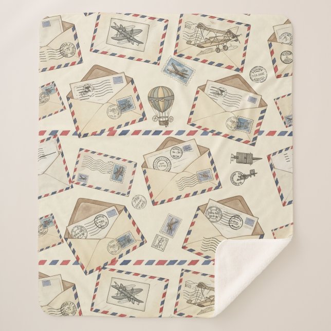 Vintage Airmail Adventure (3) Sherpa Blanket (Front)