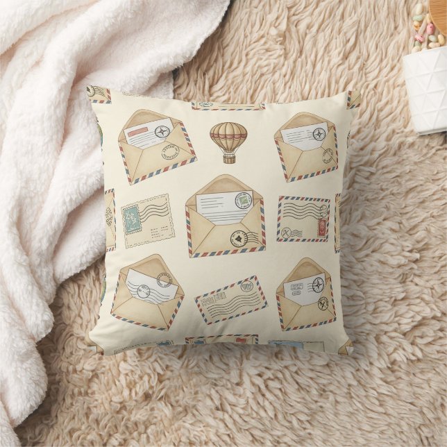 Vintage Airmail Adventure (4) Cushion (Blanket)