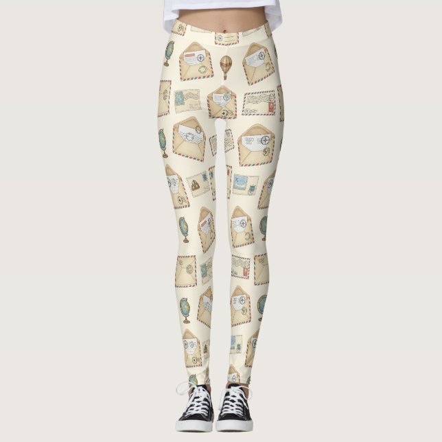 Vintage Airmail Adventure (4) Leggings (Front)