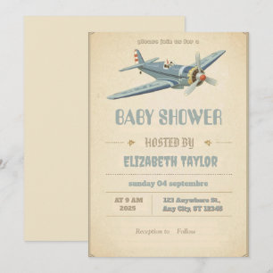 Vintage Airplane baby shower Invitation
