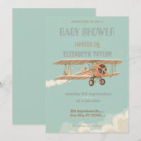 Vintage Airplane baby shower Invitation