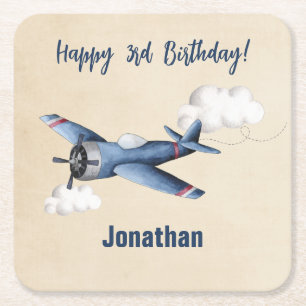 Vintage Airplane Birthday Party Paper Coaster