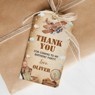 Vintage Airplane Birthday Thank You Tag