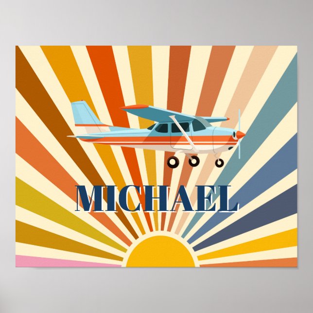 Vintage Airplane Cessna Retro Sunset Custom Poster (Front)