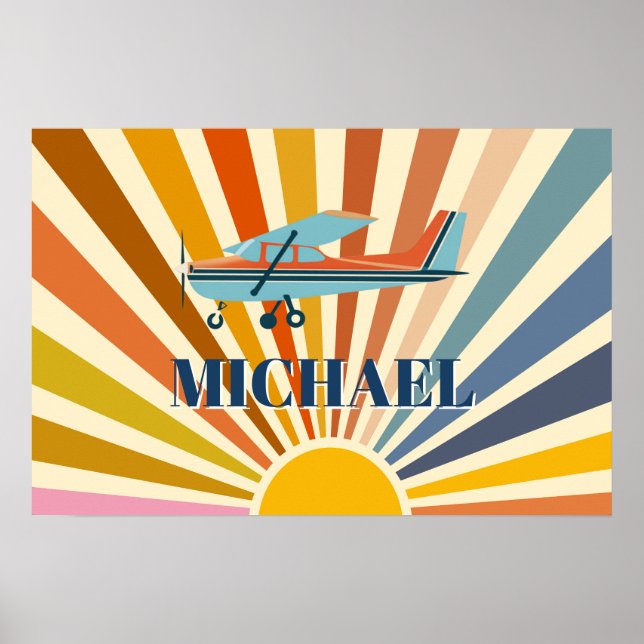 Vintage Airplane Cessna Retro Sunset Custom Poster (Front)